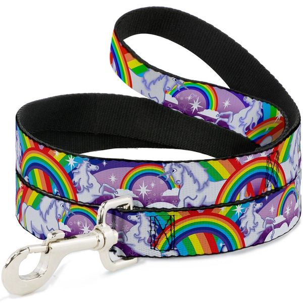 Buckle-Down Pet Leash - Unicorns in Rainbows w/Sparkles/Purple - 6 Feet Long - 1" Wide