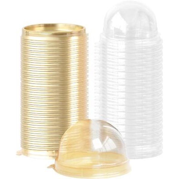 Dceyaor 50 Set Clear Plastic Mini Cake Box, Round Cupcake 3.1 inch, Gold