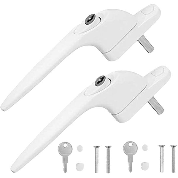 UPVC Window Handle WODSTA 2PCS Lockable Window Handle Aluminum White Universal Espag Handles with Key with 43mm Spindle Length for Indoor and Outdoor UPVC Window