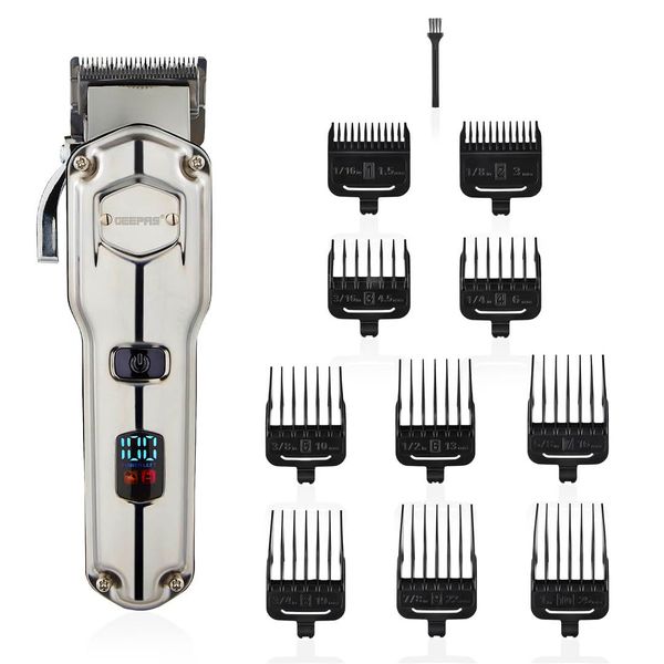 Geepas Rechargeable Beard Trimmer | Cord/Cordless Beard & Stubble Trimmer | Men’s Cordless Hair Trimmers | LED Display, 2000mAH Li-ion Battery, 240 Mins Working Time| Waterproof, Silver