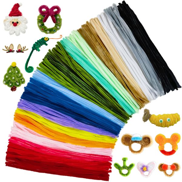 ESUOHYM 200PCS Upgraded 20 Colors Pipe Cleaners Craft Chenille Stems DIY Art Supplies Colorful Thick Fluffy Fuzzy Wire Sticks Bulk for Kids and Adults (Colorful)