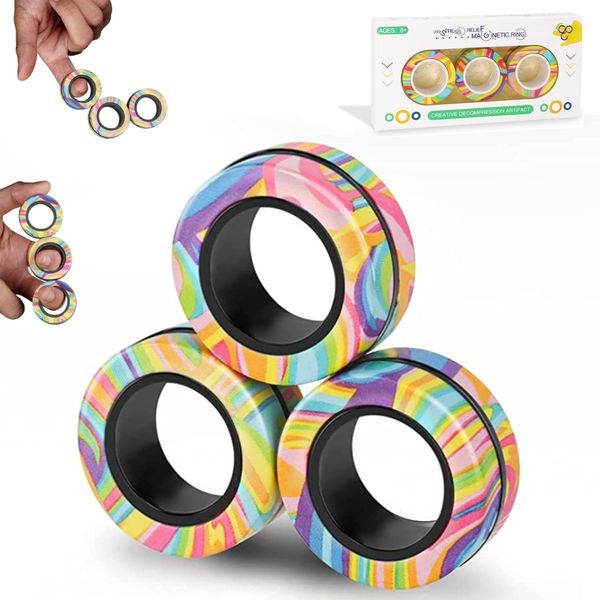 Steemjoey Magnetische Ringe Fidget Toys, Anti-Stress Fidget Spielzeugs ADHS Magische Fingerring Spielzeug Sets Fidget Magnet Ringe Pack Tolles Geschenk für Erwachsene Teenager Kinder