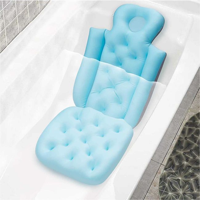Bath Pillow Full Body, Bath Tub Pillow, Bath Cushion, Non-Slip Bath Tub Mat with Comfort Head Rest Back and Tailbone Support Buckle Fixed, for Adults and Children, 93x40cm/37x16in