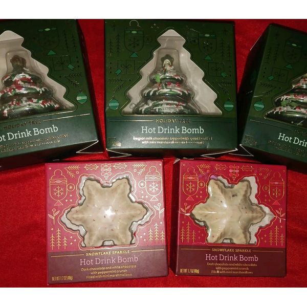 Holiday Hot Chocolate Drink Bombs Snowflake Sparkle Holiday Tree. Lot Of 5. New