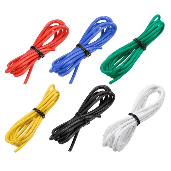 uxcell 6pcs 14 Gauge Wire Silicone Wire 14AWG Electric Wire Stranded Tinned Copper Wire High Temperature Connection Wire 6 Colors 1.5M for Car Model Appliance