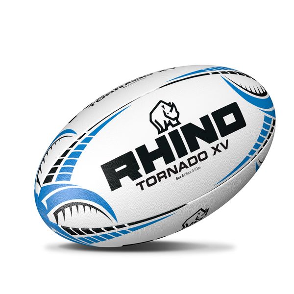 Rhino Tornado XV Rugby Ball, Size 4, White/Blue