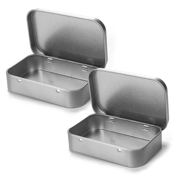XPEX Pack of 2 Rectangular Metal Tins with Lid, Black Metal Box, Storage, Hinged Boxes, Metal Jars, Small Folding Box, Square for Sweets and Small Items (95 x 60 x 21 mm), b