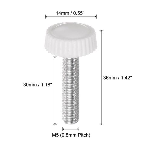 uxcell 30pcs M5 x 30mm Metric Male Thread Knurled Knobs, Thumb Screw Clamping Knobs Grip Plastic Handle Hand Knobs with Threaded Stud, White