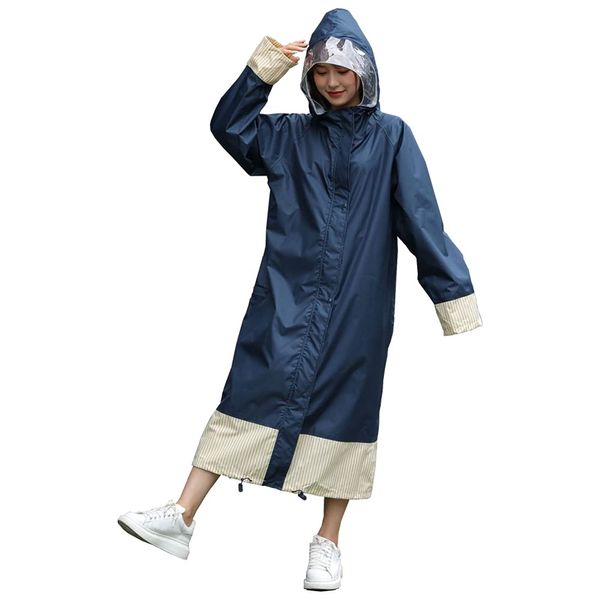 Raincoat, Rain Poncho, Women's, Rain Suit, Long, One Size, Bicycle, Stylish, Cute, Storage Bag Included, Water Repellent, nevy blue, Free Size