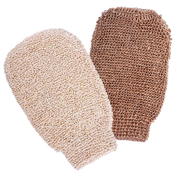 Macabolo 2 Pack Natural Fiber Bath Shower Gloves Mitts Body Scrubber Loofah for Exfoliating Eco-friendly Exfoliating Tools