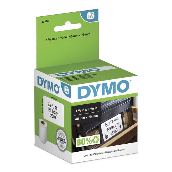 DYMO Authentic LW Video Top Labels, DYMO Labels for LabelWriter Label Printers, 1-4/5" x 3-1/10", 1 Roll of 150