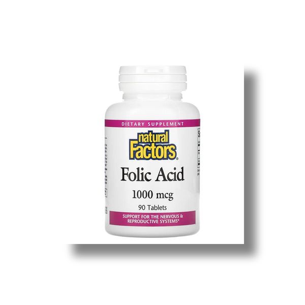 Natural Factors Folic Acid 1 000mcg Calcium (Dicalcium Phosphate) 27mg 90 Tablets, 1 Pack