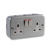 Ex-Pro [2 Pack] 2 Way Double Mains Metal Clad Switched Socket Outlet 13A, Complete with Surface Mounting Back Box