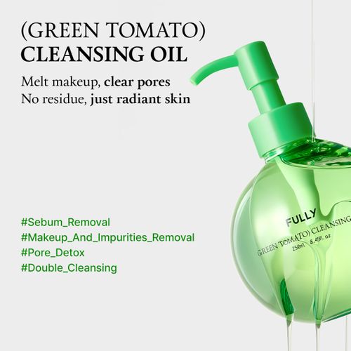 FULLY Green Tomato Pore Cleansing Oil, Daily Oil Cleanser with BHA & Green Tomato for Makeup Removal, Sebum Control, Blackhead Removal for Sensitive Skin, Vegan Korean Skincare, 8.45 fl.oz