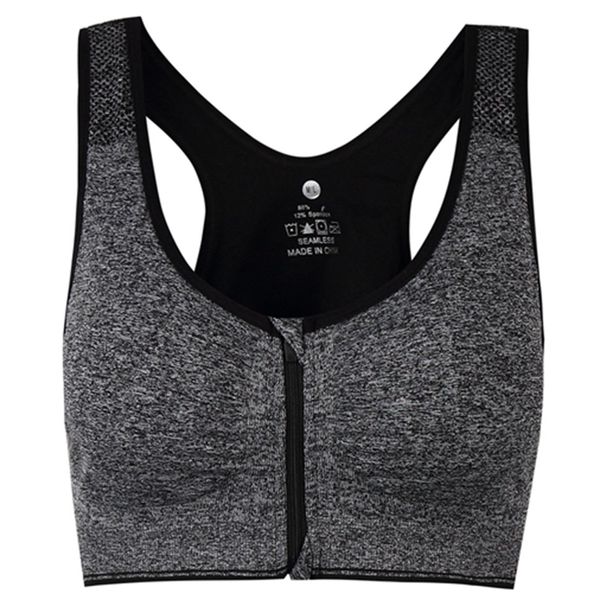 ohlyah Women's Zipper Front Closure Sports Bra Racerback Yoga Bras (XXL 40C 40D 42B 42C, Grey)