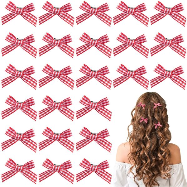 SmallCat 30 PCS Red Mini Hair Bow Hair Clips, Small Bows Barrettes for Hair, Red Bows Accessories, Plaid Ribbon Bows for Hair Decoration for Halloween, Christmas for Women