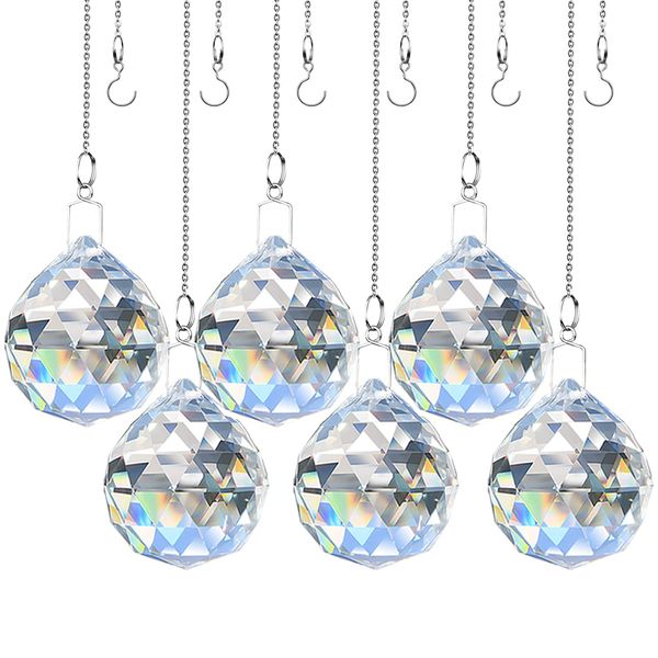 Transparent K9 Material Crystal Prismatic Sphere, Rainbow Manufacturer, Sun Catcher with Chain Hang on Window Decorate Room (6, 50mm)
