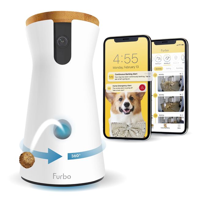 Furbo 360° Dog Camera w/Subscription [Premium Safety Package, 2023] Smart Camera Designed for Dogs, 360° View, Tracking, Treat toss, Barking Detection, Home Emergency alerts. Subscription Required