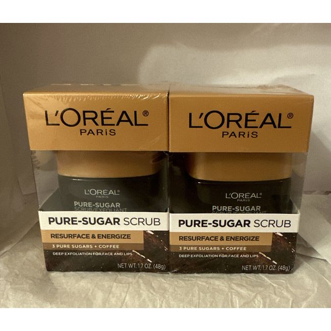L’Oreal PURE-SUGAR Scrub Resurface & Energize 3 Pure Sugars + Coffee-2 Pk 1.7 oz