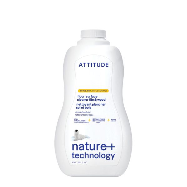 ATTITUDE Floor Surface Cleaner for Tile and Wood, EWG Verified, Streak-Free, Vegan and Cruelty-free Household Cleaning Products, Citrus Zest, 35.2 Fl Oz