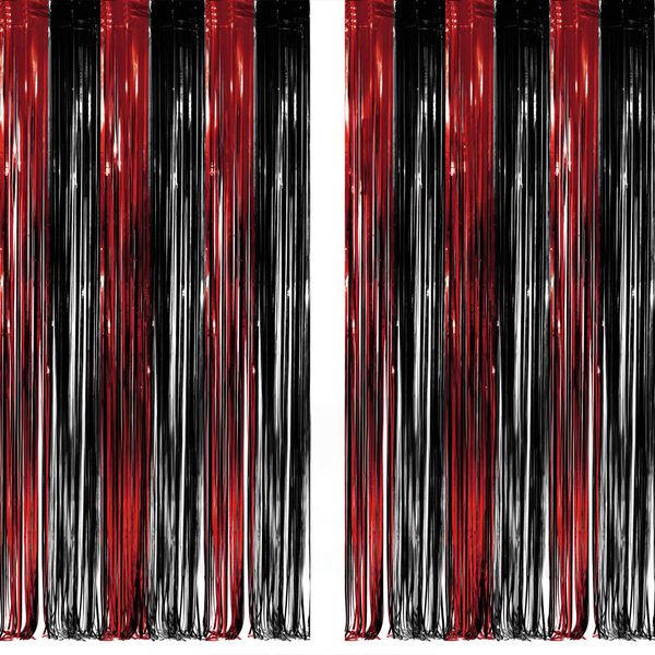 Black Red Party Streamers Backdrop - GREATRIL Foil Fringe Tinsel for Stranger/Friday Party/Halloween Party Decorations - 3.2ft X 8.2ft - 2 Packs