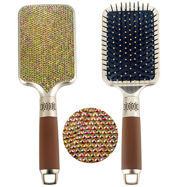 Diamond Studded Comb Hair Brush for Women Wooden Hair Comb and Detangling Paddle Brush for Massaging Scalp Great On Wet or Dry Hair Hair Brush Set for Straight Long Thick Curly Natural Hair （Rose）