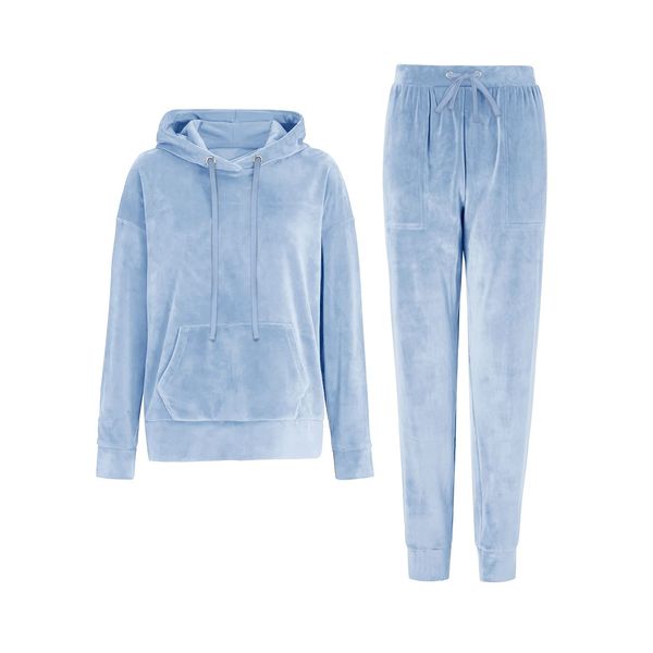 REORIA Damen Tracksuit Set Langarm Hoodie Jogger Rundhalsausschnitt Zweiteiliges Outfit Trainingsanzug Hellblau XL