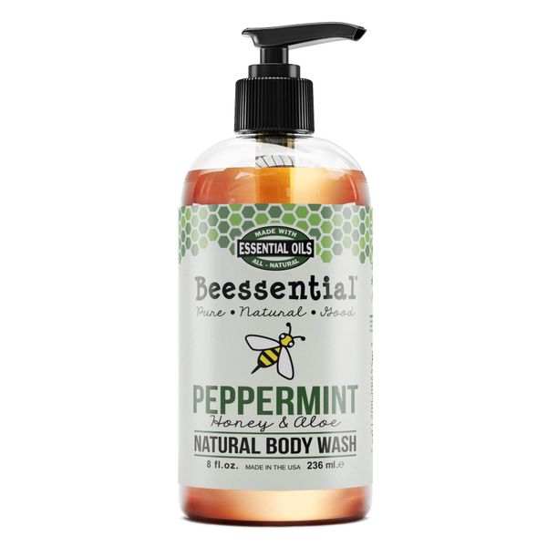 Beessential Natural Body Wash, Peppermint | Sulfate-Free Bath and Shower Gel with Essential Oils for Men & Women, 8 oz