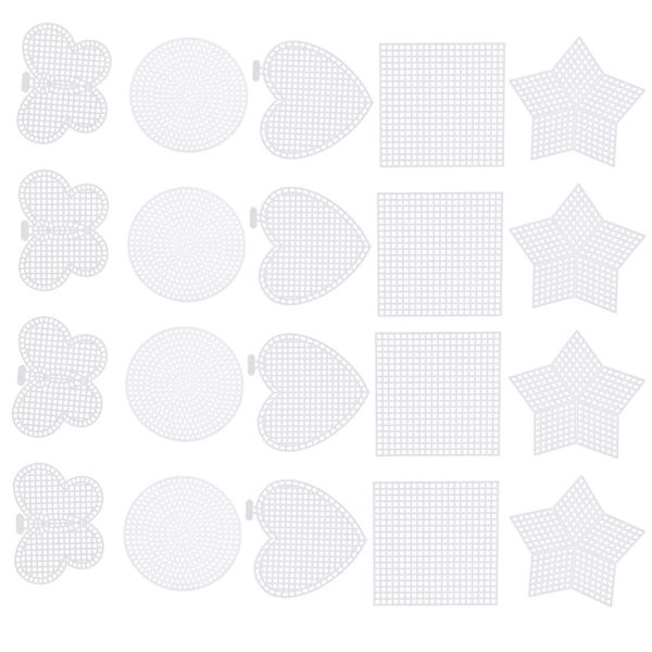 EXCEART 50 Pcs Clear Plastic Mesh Canvas Plastic Sheets Needlepoint Embroidery Canvas for Cross Stitch Art Craft Heart Square Pentagram Round Butterfly