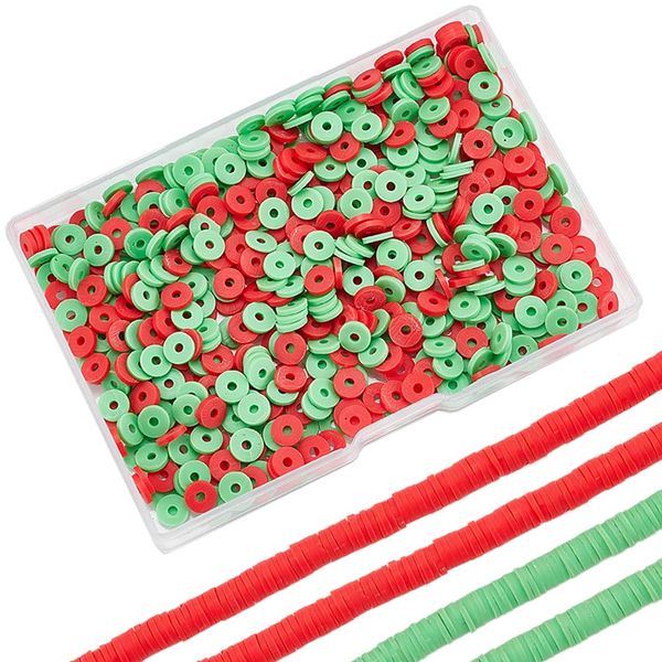 SUNNYCLUE 1 Box 700pcs+ 6mm Heishi Clay Beads Polymer Clay Bead Bulk Christmas Hawaiian Summer Holiday 3D Flatback Round Mini Red Green Beads for Jewellery Making Beads DIY Necklace Earring Adults