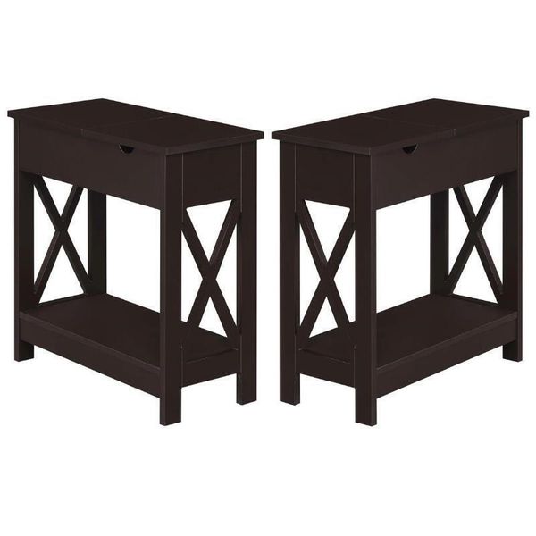 Home Square Top End Table with Charging Station in Espresso - Set of 2