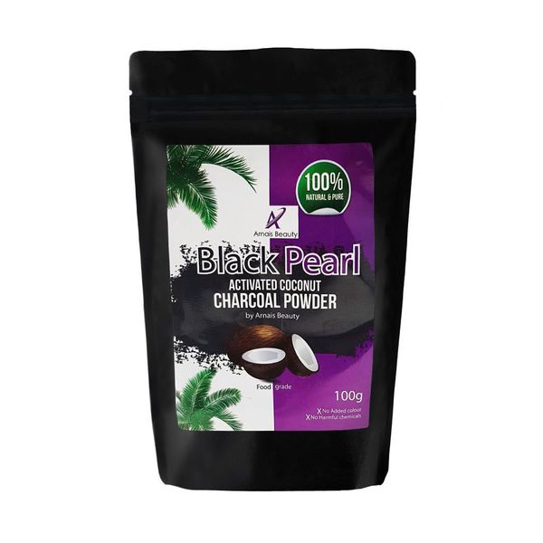 Black Pearl Coconut Activated Charcoal Powder for Teeth Whitening, Detox, Acne Scar Removal and Natural Skin Lightening | Includes Measuring Scoop