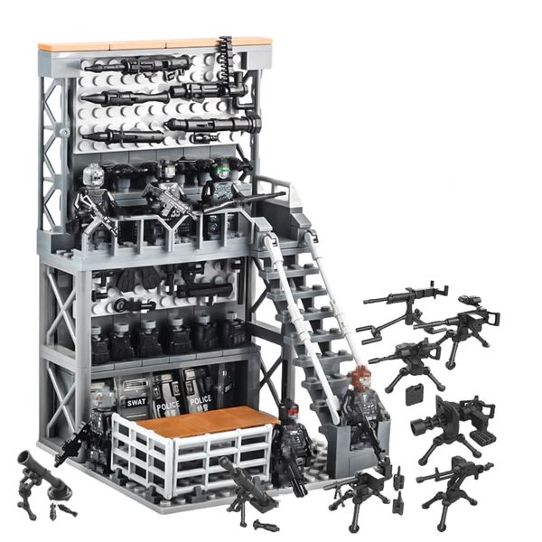 ELEFOCUS Military Base Building Blocks Set,Ww2 Army Weapons Pack Military Toy,Kids Swat Gear Team,Weapons Gun Pack,Custom Army Miniguns and Military Base Set,with 6 Soldier Figures (0907)