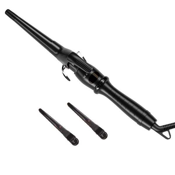 Professional Curling Iron Tapered Curling Wand 1-1/2" Ceramic Hair Curler, Fast Heat-up Multiple Temp Settings Curling Wand with LED Display Auto Shut Off and 2 Hair Clips