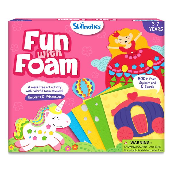 Skillmatics Art Activity - Fun with Foam Unicorns & Princesses, No Mess Sticker Art for Kids, Craft Kits, DIY Activity, Easter Basket Stuffers, Gifts for Boys & Girls Ages 3, 4, 5, 6, 7, Travel Toys