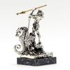 Helcee Handmade Silver Patina Poseidon Statue on Black Marble Base 4 in