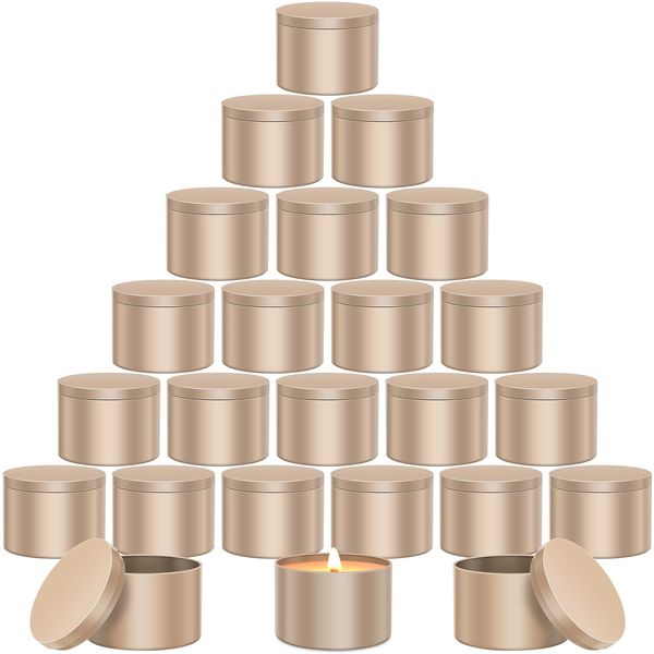 AOSWELE 24 PCS Gold Candle Tins 4 OZ Bulk, Premium Empty Candle Tin Jars 4OZ, Matte Candle Tin Container, Candle Tin Can, Sleek Candle Vessel for DIY Candle Making Supplies Kit