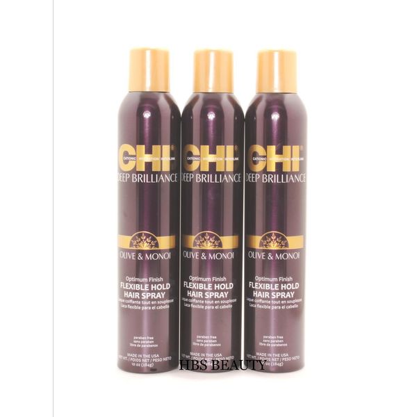 CHI DEEP BRILLIANCE OLIVE & MONOI OPTIMUM FINISH FLEX HOLD SPRAY 10 OZ, SET OF 3