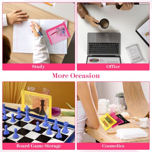 Amabro Cosmetic Zipper Bags Package 5 Colors Nylon Mesh Zipper Pouch Bags for Organizing Storage Zipper Pouch for Office Supplies, Travel, Home Board Game Puzzle