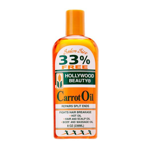 Hollywood Beauty Carrot Hair Oil, 8oz Bottle, Hair, Scalp, Skin, Nail, & Massage Oil, Helps Repair Damaged Hair & Skin, Can be Used as a Hot Oil Treatment