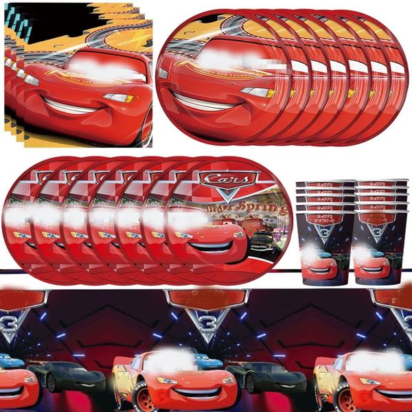 51pcs Cars Birthday Decorations,Cars Party Tableware Set, Children's Birthday Decorations Cars Party Supplies Includes Plates Napkins Tablecloths Birthday Car Party Set for Boys, 10 Guests