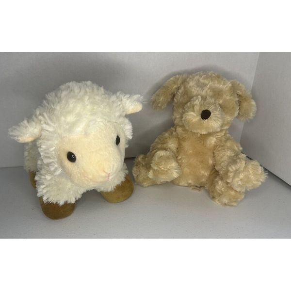 Lot 2 Dan Dee Lamb Sheep Puppy Dog White Stuffed Animal Plush Toy MTY