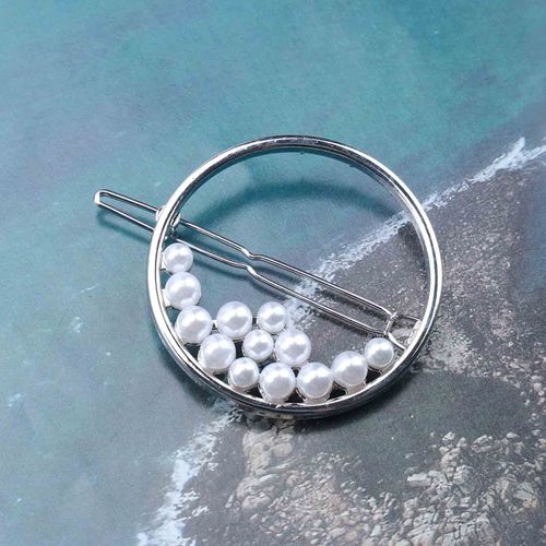 Yheakne Boho Pearl Circle Hair Clip Silver Pearl Hair Clips Hair Clip Vintage Round Hair Clips Pins Decorative Bobby Pin Geometry Hair Accessories for Women and Girls Gifts (Silver Pearl)