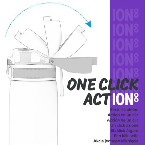 Ion8 Kids Water Bottle, Steel 400 ml/13 oz, Leak Proof, Easy to Open, Secure Lock, Dishwasher Safe, Flip Cover, Carry Handle, Easy Clean, Durable, Carbon Neutral, Metallic Purple