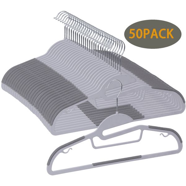 S-Shape Plastic Clothing Hangers Non Slip 50 Pack Space Saving 360° Swivel Hook