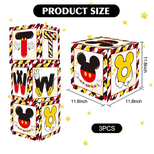 TONIFUL Mouse 2nd Birthday Party Supplies Red Yellow Black Balloon Box with Letters, Red Mouse Theme TWO Years Old Birthday Party Favors for First Birthday Decoration
