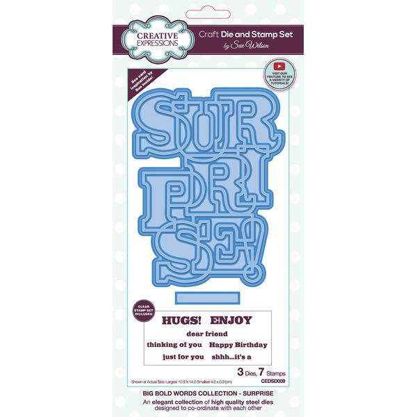 Sue Wilson - Big Bold Words - Surprise - Craft Die & Stamp Set