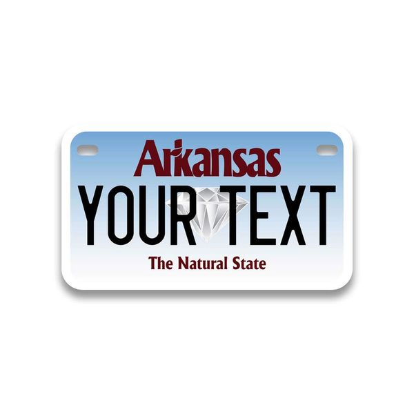 Personalized Mini License Plate | Choose from All 50 States | Bike License Plate | 7 x 4 inch | Custom License Plate for Kids Toy Car and Wagons | Golf Cart Accessories | ATV & Motorcycle (Arkansas)