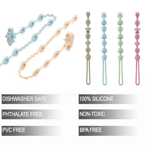PandaEar 8 Pack Baby Toy Straps & Silicone Pacifier Clips, Dinosaur Silicone Pacifier Teether Harness Straps and Pacifier Holder Clips with One Piece Design for Baby Boys & Girls