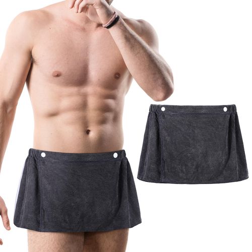 Preboun 1 Pack Men's Bath Wrap Towel Shower Wrap Towel Adjustable Terry Body Spa Towels with Pocket After Shower for Men Gift Spa College Bath Dorm Room Gym (Grey)